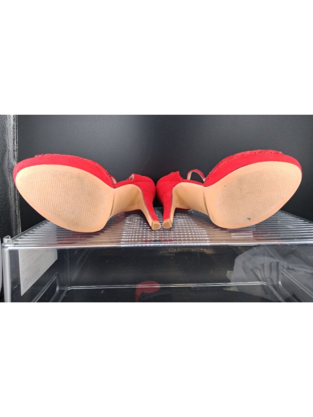 Dream Pairs Womens Red Rhinestone Lace High Heels Size 6.5 - Picture 4 of 6